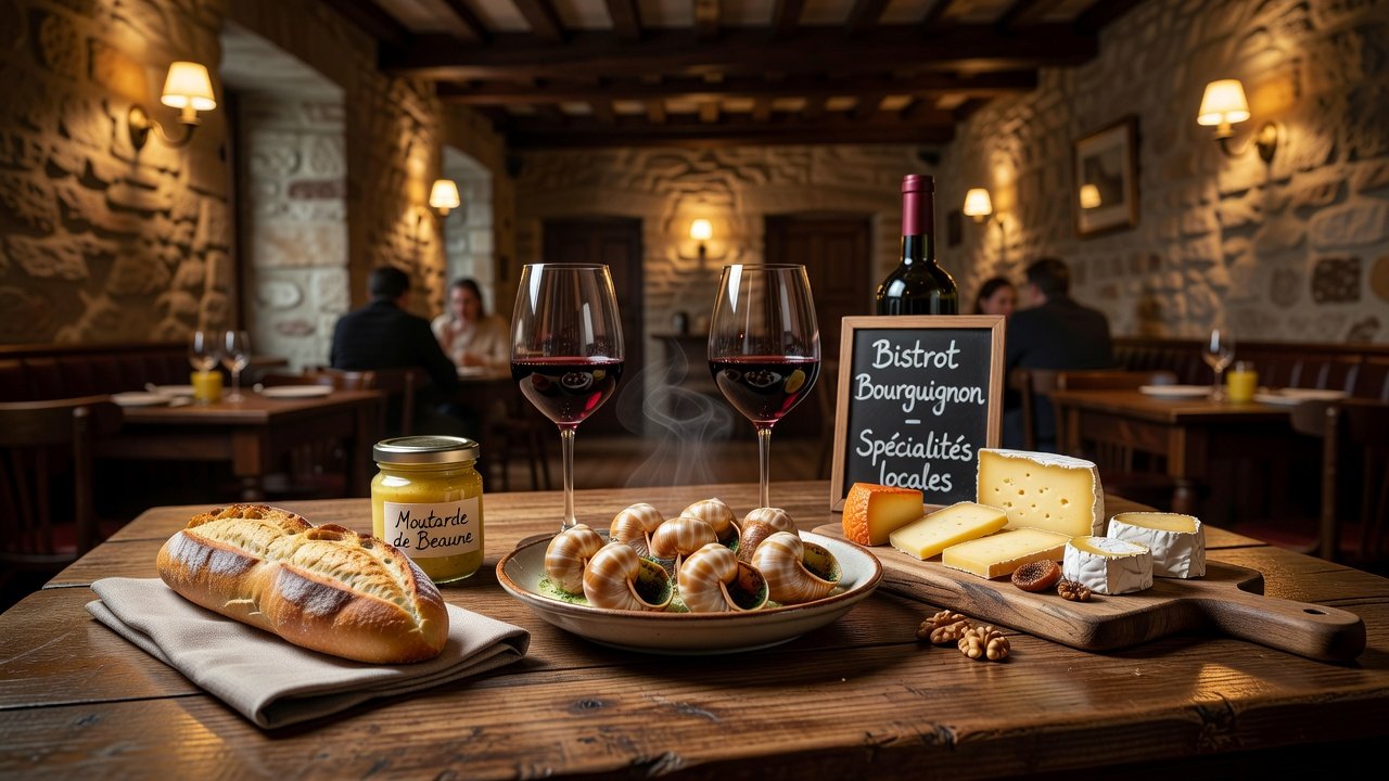 Food: Burgundian bistro with escargot, mustard, wine