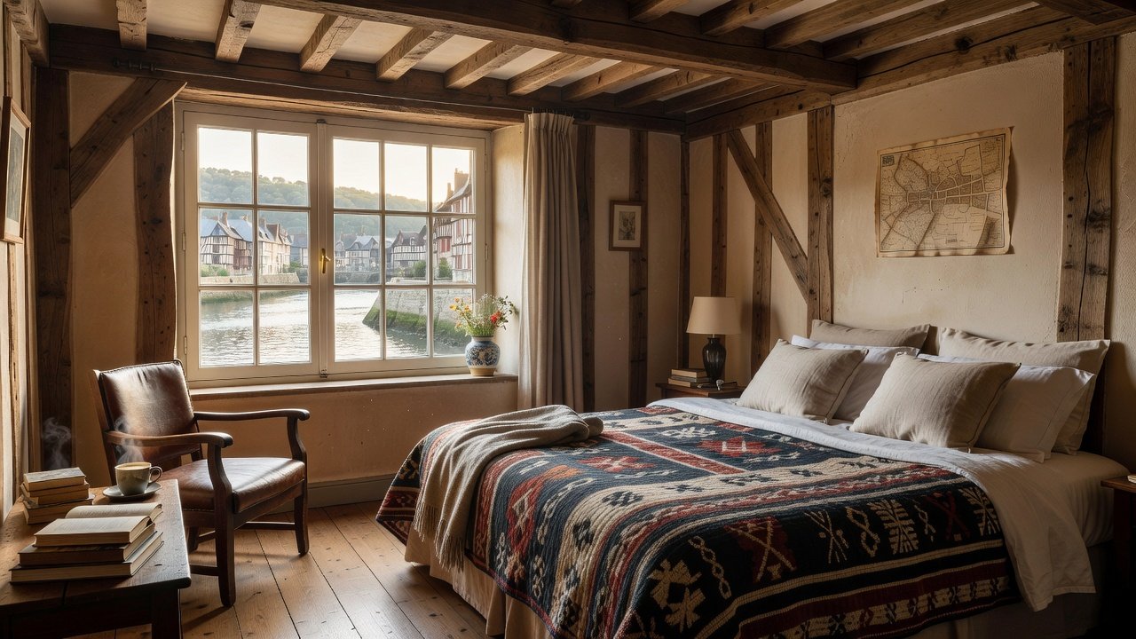 Stay: cozy boutique hotel room in half-timbered building overlooking Rance