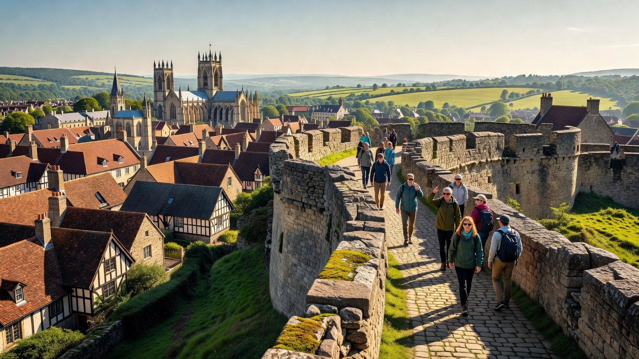 Walking the medieval city walls near Walmgate