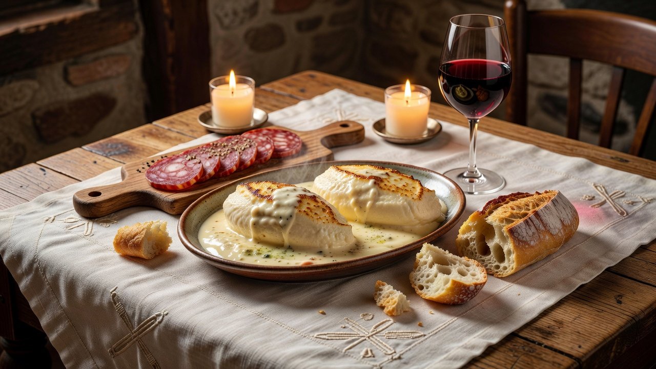Lyonnaise bistro table with quenelles and Beaujolais