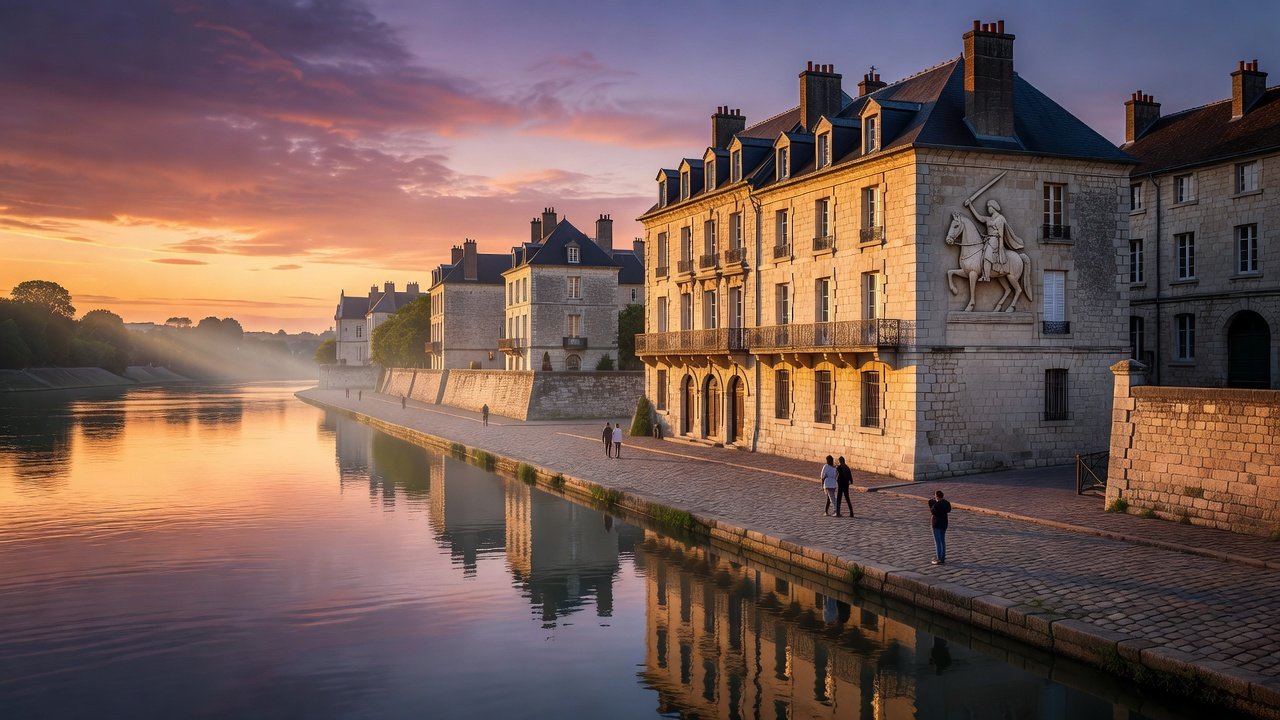 Dusk along the Loire quays in Orléans