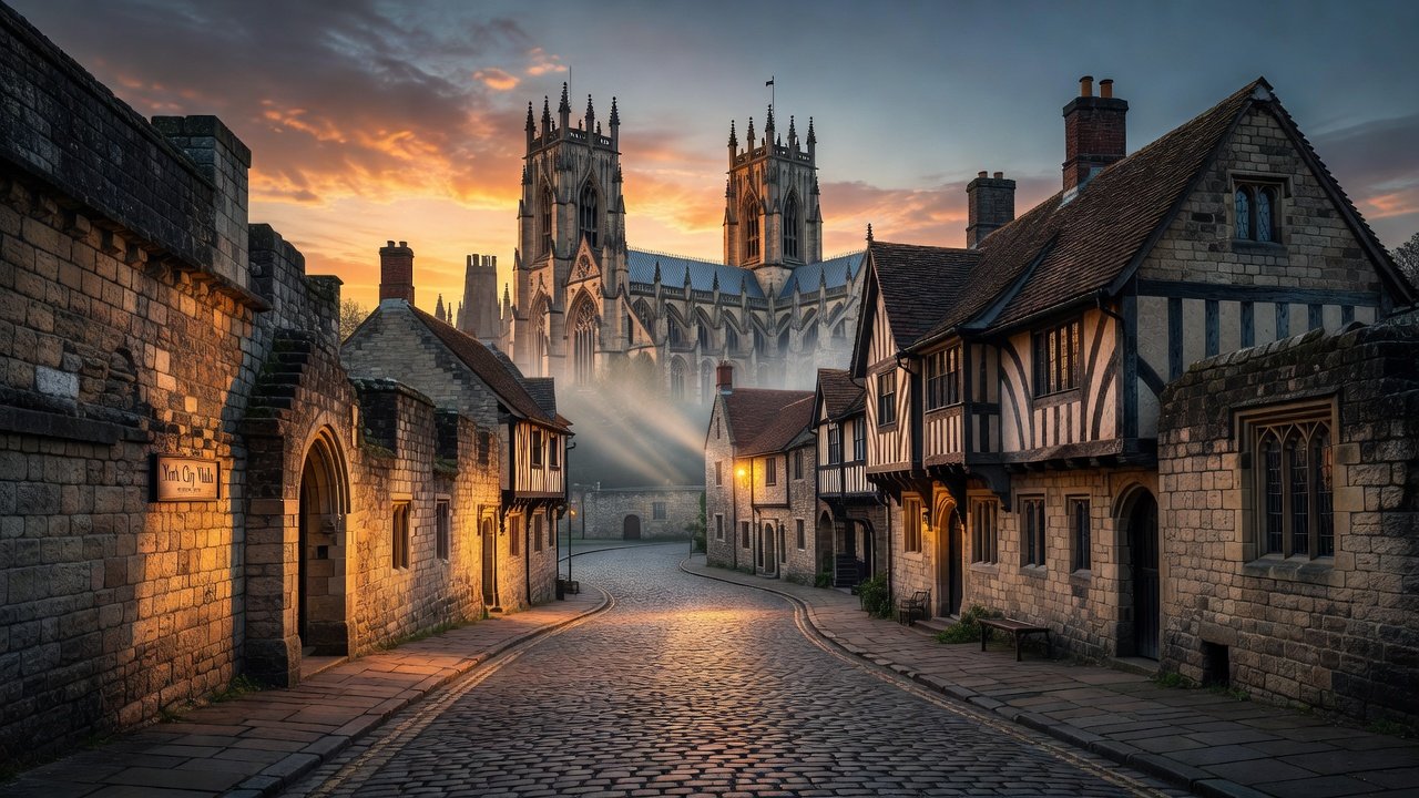 York city walls at sunset from the ramparts