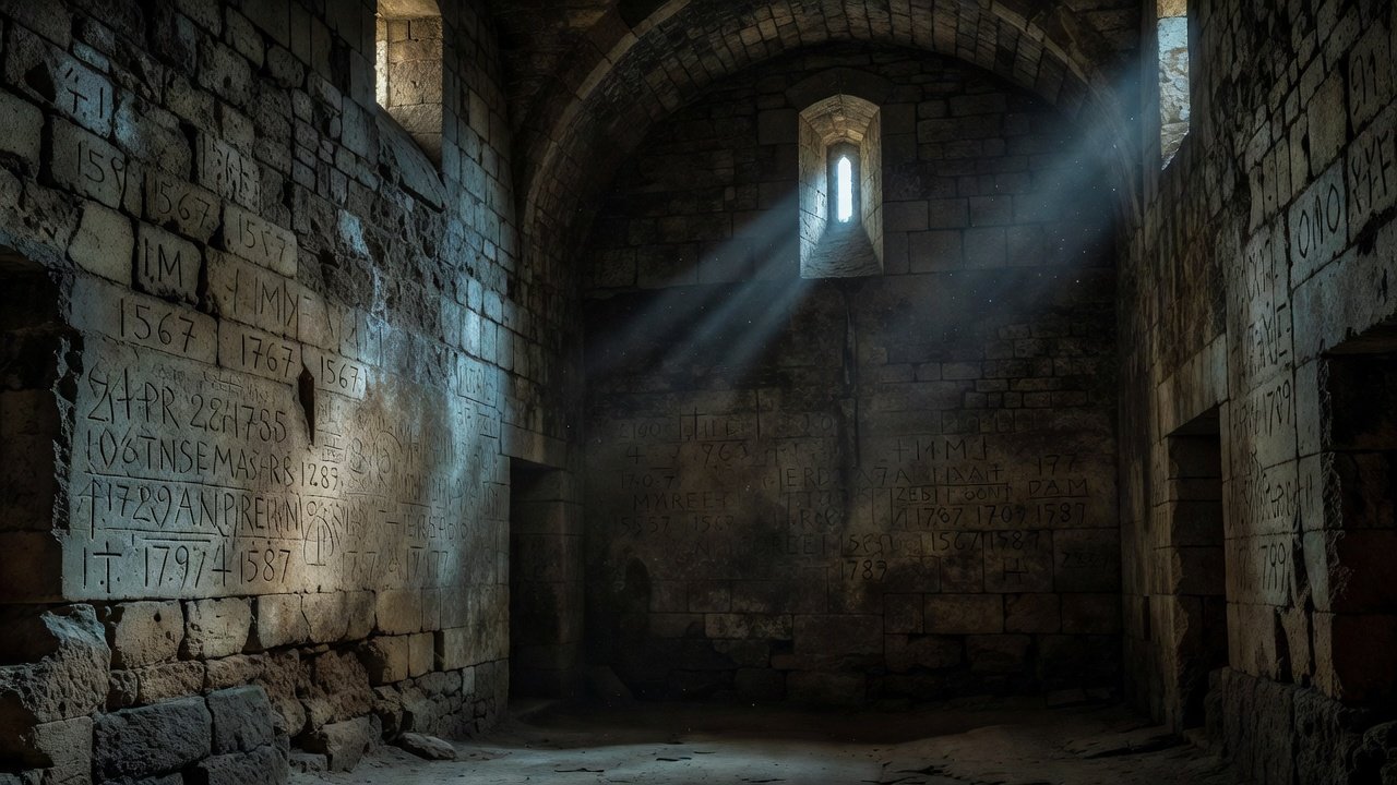 Donjon dungeon walls with prisoner graffiti
