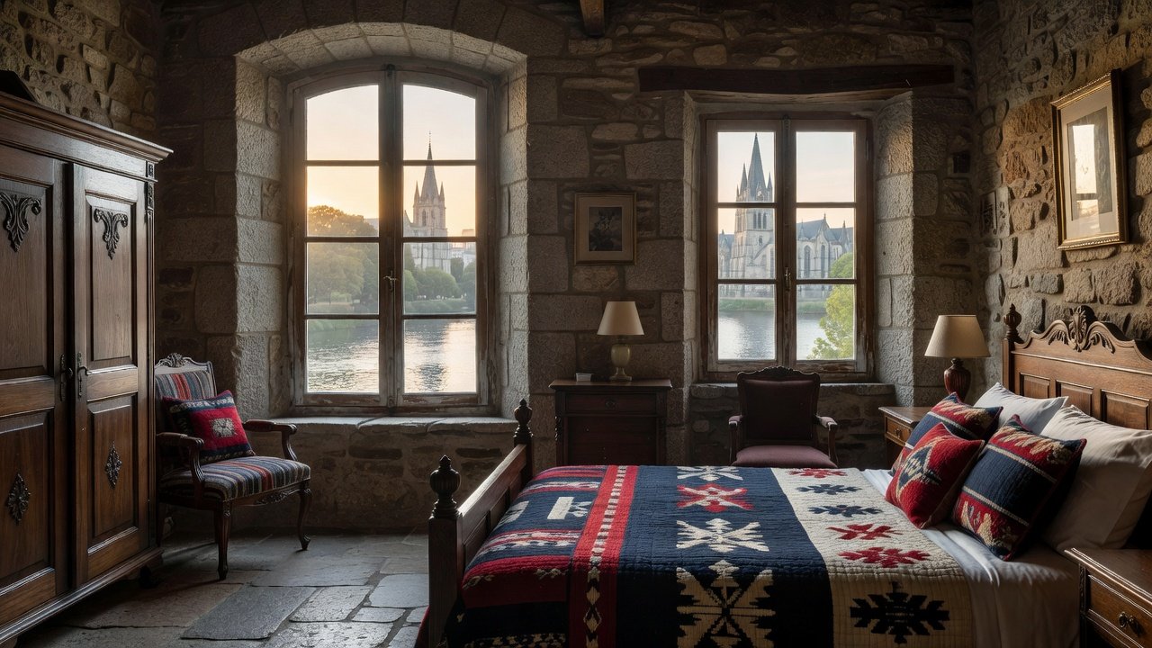 Stay: Cozy boutique hotel room overlooking Odet and cathedral