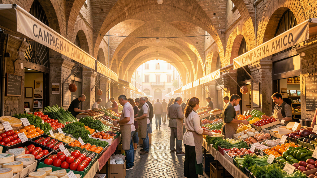 Hero: Vibrant early morning at the Campagna Amica covered market on Via Macello in Verona
