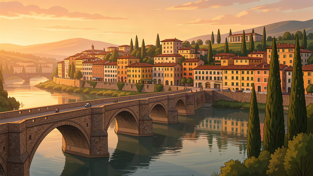 Do: Scenic view across Ponte Pietra into Veronetta east bank
