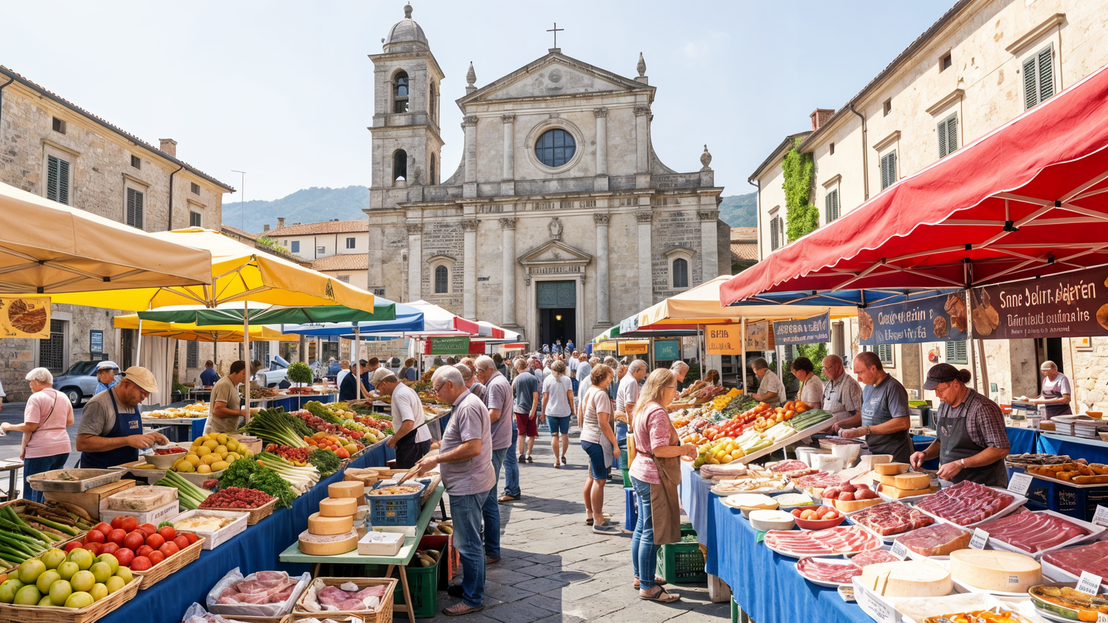 Morning market produce under Saint-Jean-Baptiste in Bastia