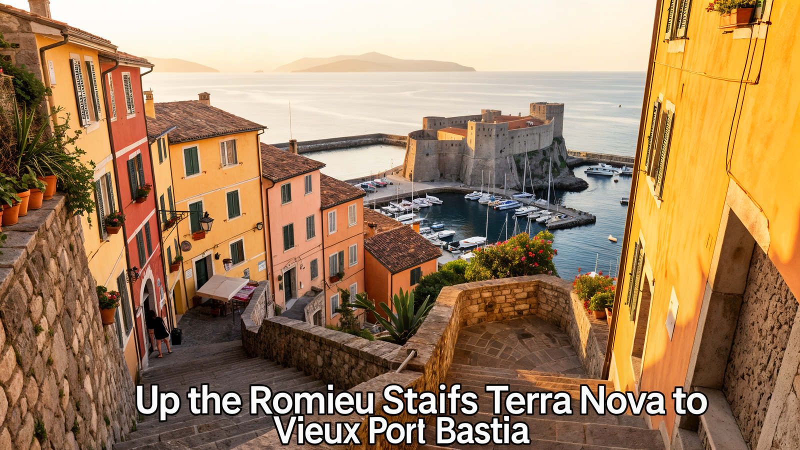 Romieu stairs rising toward Terra Nova citadel above Bastia Vieux Port