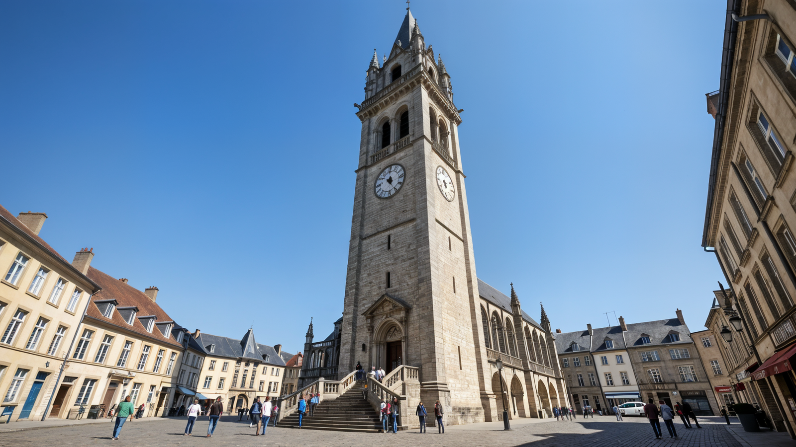 UNESCO belfry tower rising over Cambrai Grand'Place