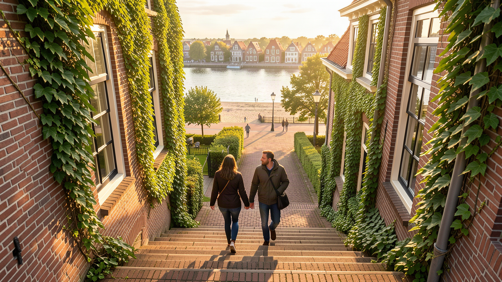 Activity: Couple descending the Treppenviertel brick steps to Strandweg