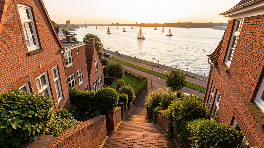 Hero: steep winding brick stairs through historic villas to Elbe Strandweg in Blankenese