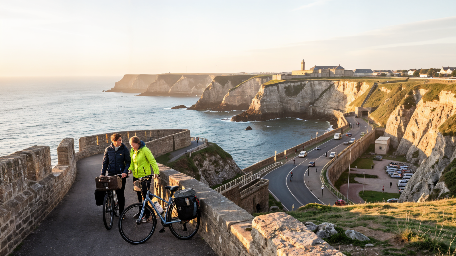 Exploring historic ramparts of Fort Risban overlooking the sea in Calais
