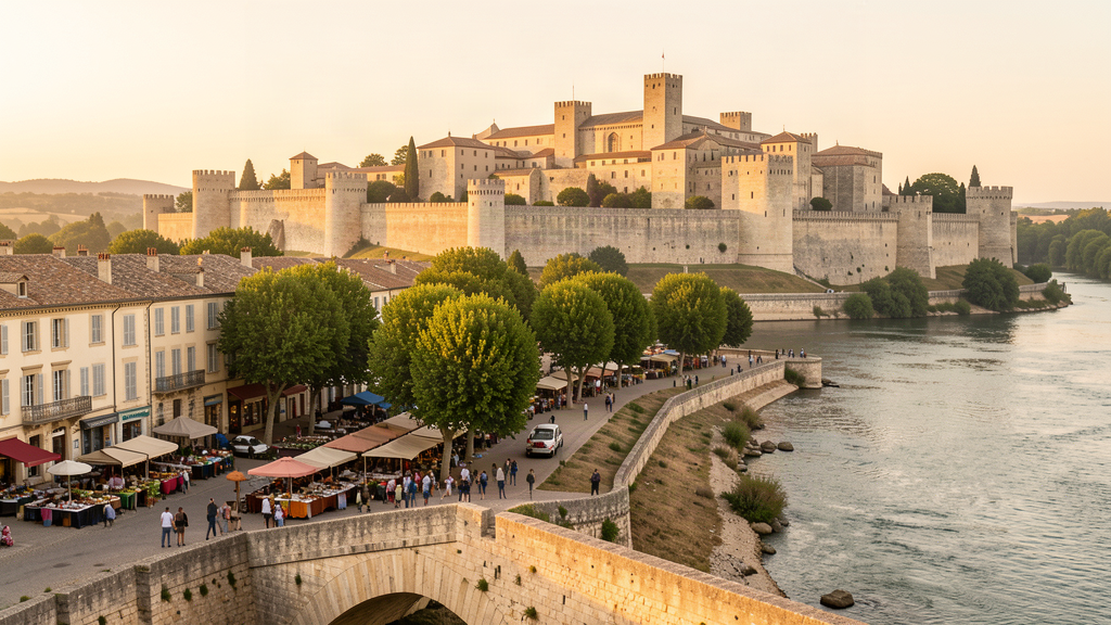 Pont Vieux bridge view toward the medieval Cité, Carcassonne