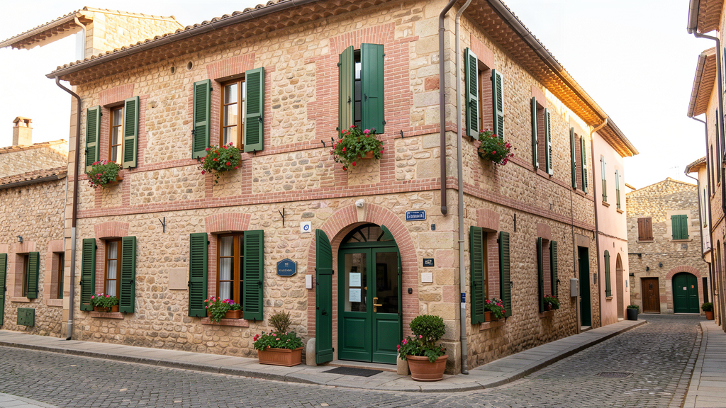 Charming boutique hotel facade in Bastide Saint-Louis, Carcassonne