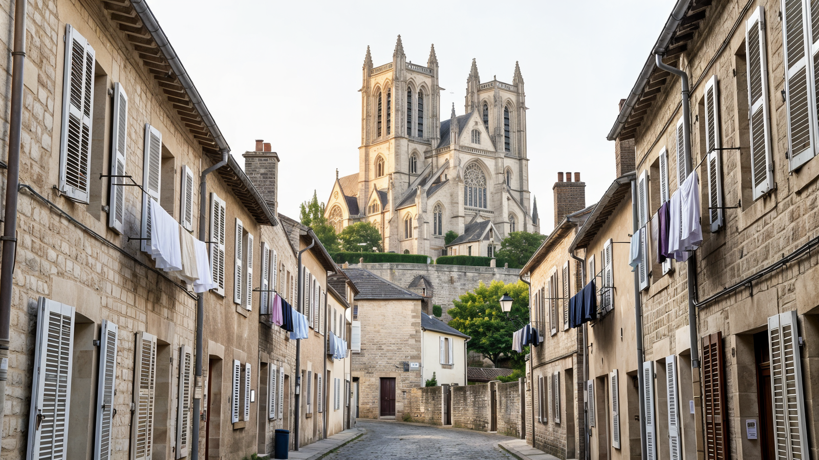 Cathédrale Notre-Dame rising above narrow hill streets in Verdun