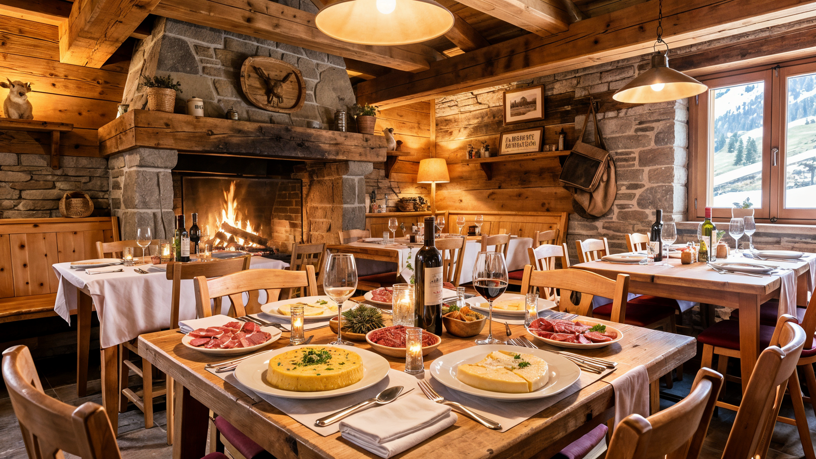 Rustic interior of Ristorante Le Petit Coq in Champoluc with local mountain cuisine