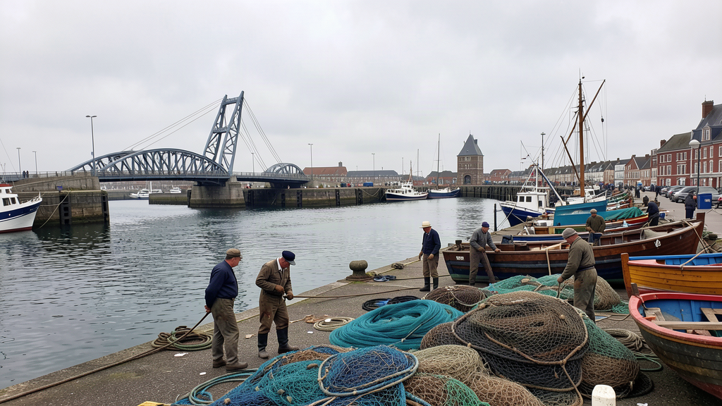 Do: Working port activity along Quai de Caligny and Pont Tournant in Cherbourg