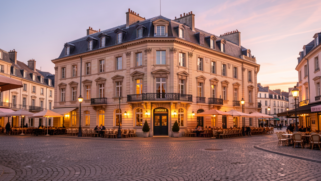 Stay: Hôtel Le Cercle elegant facade on Place de la République in Cherbourg