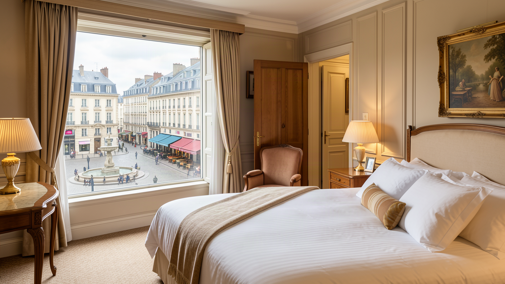 Elegant room at Mercure Cholet Centre overlooking Place Travot square