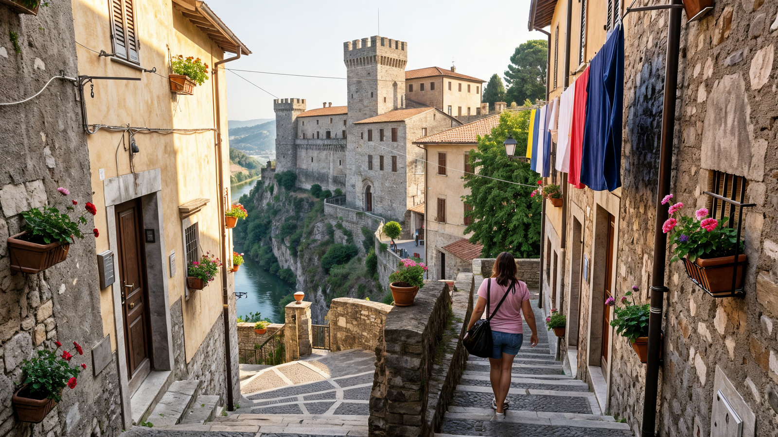 Do: Exploring narrow stone stairs in Cosenza centro storico toward Castello Svevo