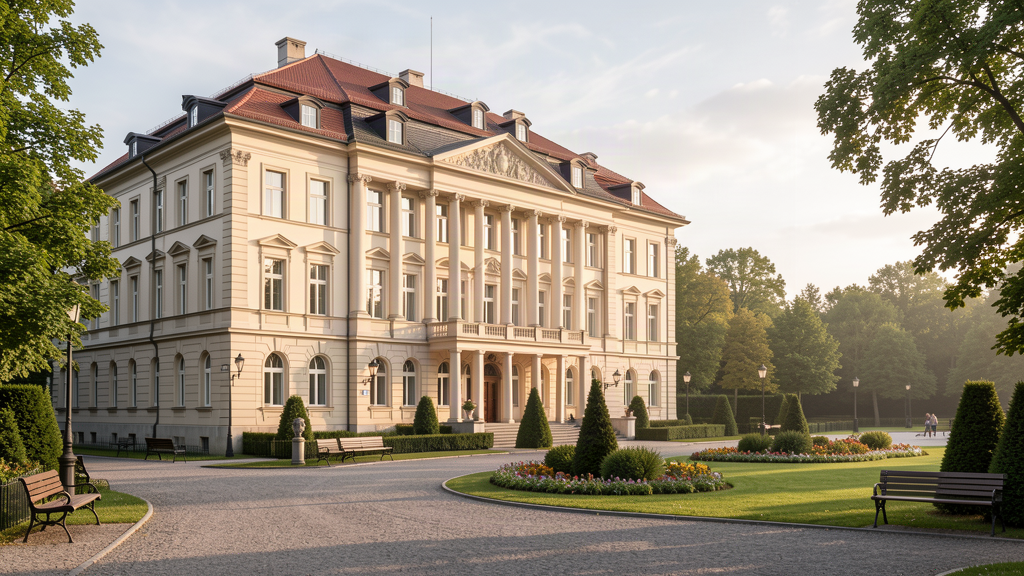 Historic hotel exterior in Cottbus near Branitz Park