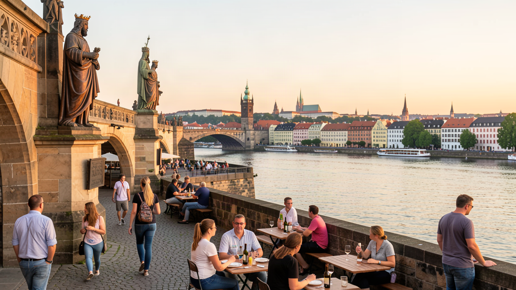 Do: Walking and relaxing on Alte Mainbrücke under the saints along the Main river