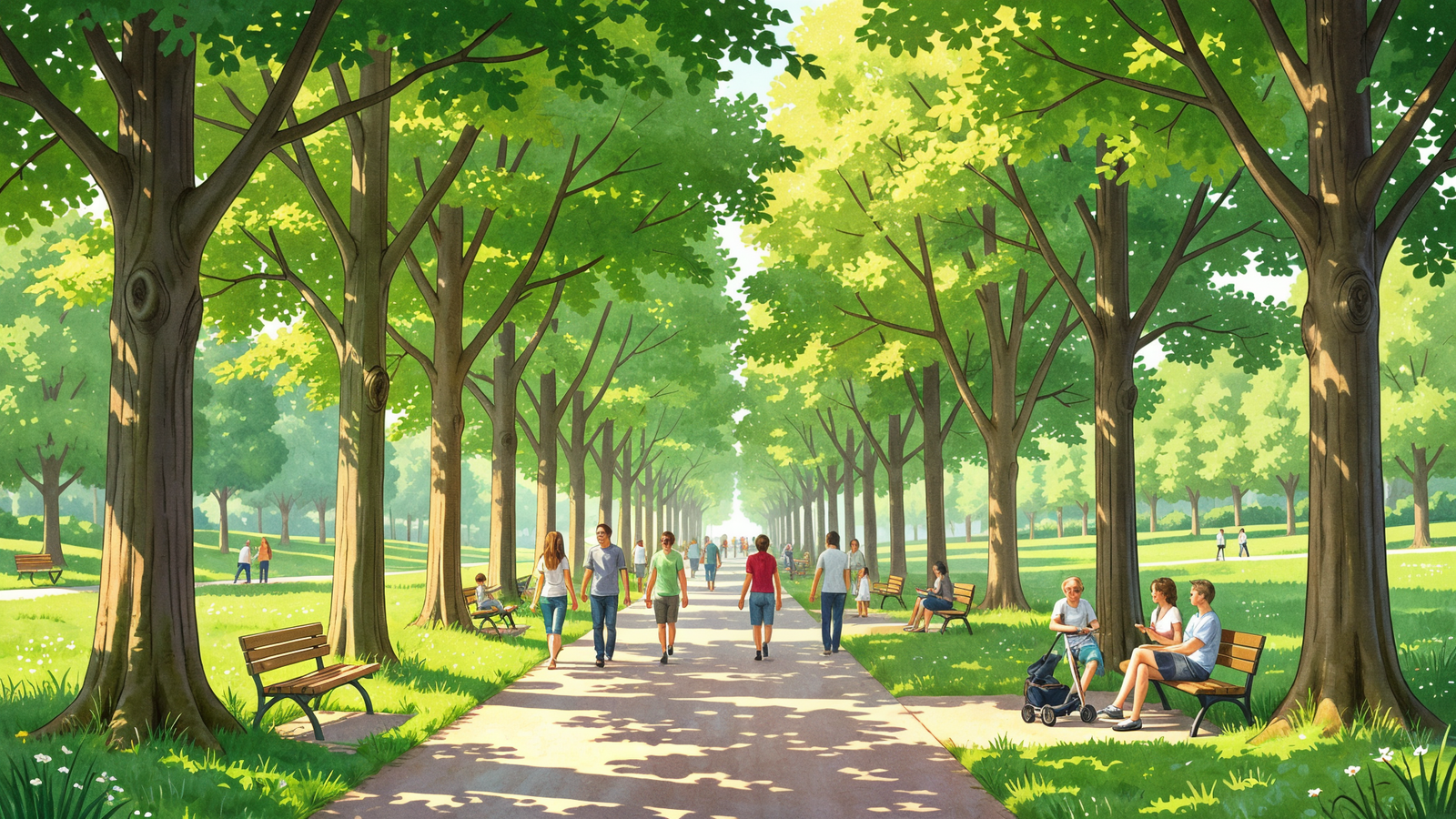 Walking paths through hornbeam trees in Heinekens Park