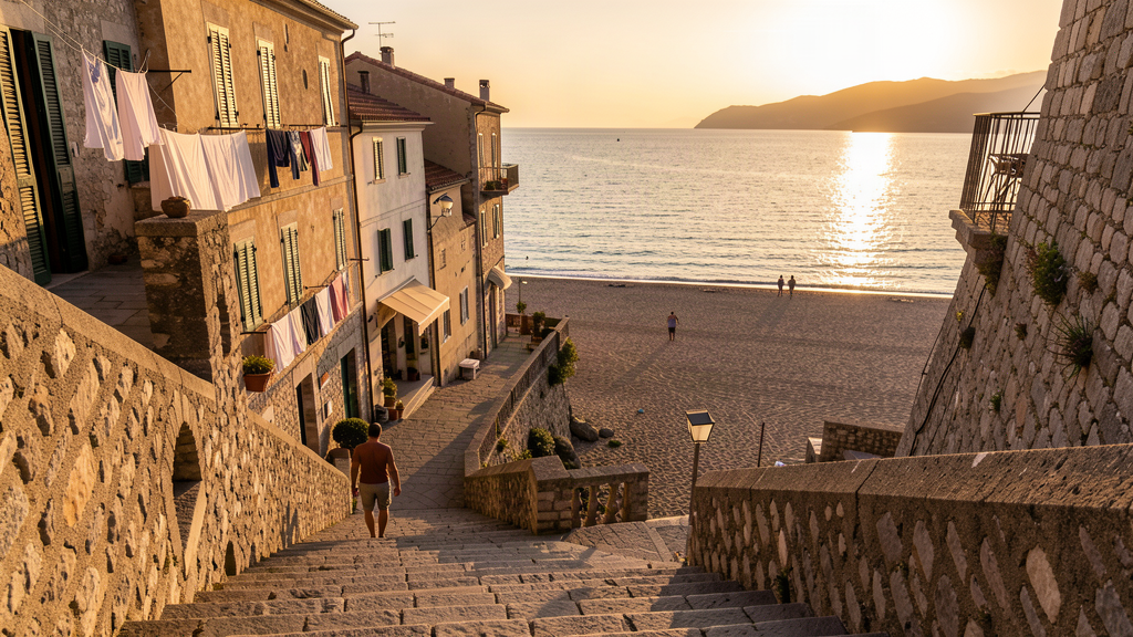 Do: Castle stairs to beach in Amantea at sunset