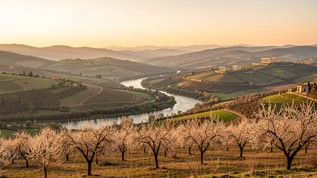 Panorama over the Basento valley from the castle rim in Bernalda