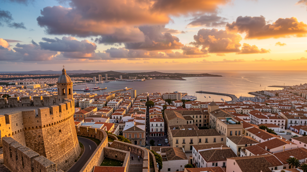 Sunset view from the Bastione over Cagliari and the sea