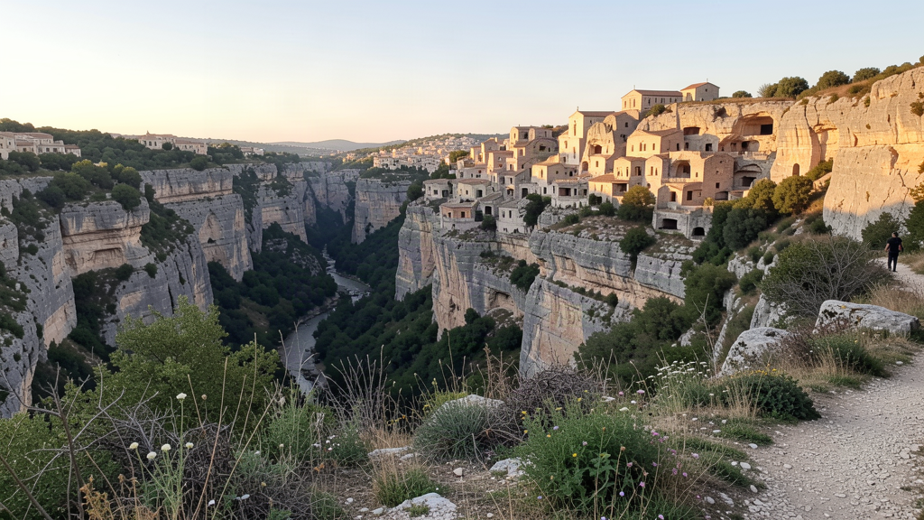 View from Belvedere Murgia Timone back across the Gravina to the Sassi