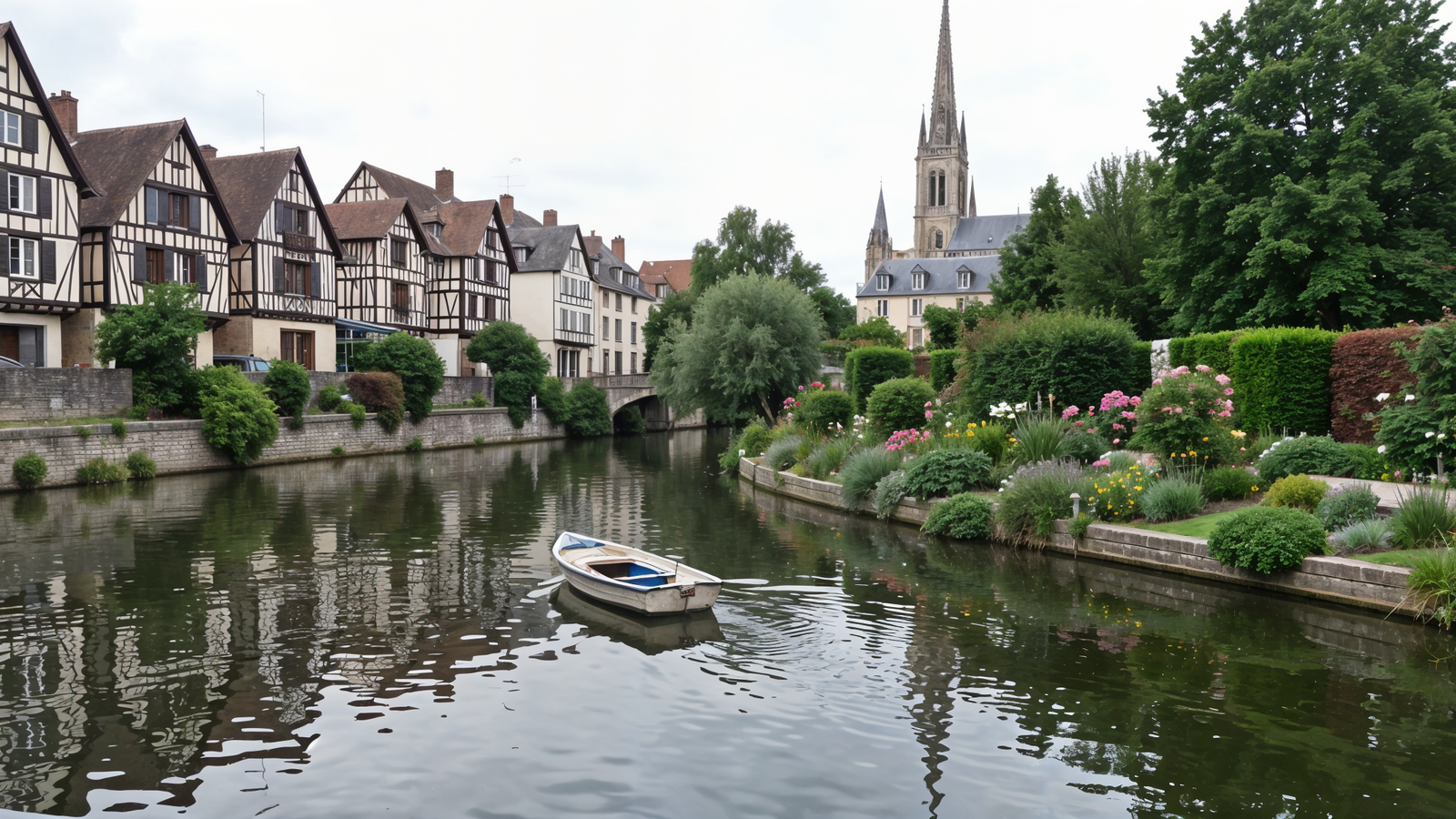 Boat on the Mau river past Jards in Châlons-en-Champagne