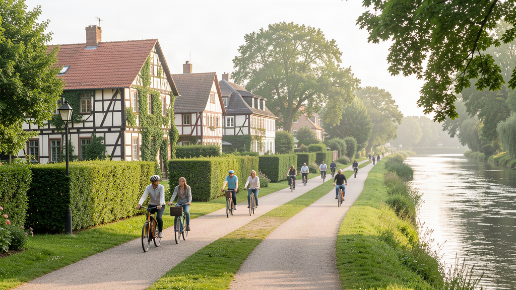 Aller river walk in Celle past French Garden limes