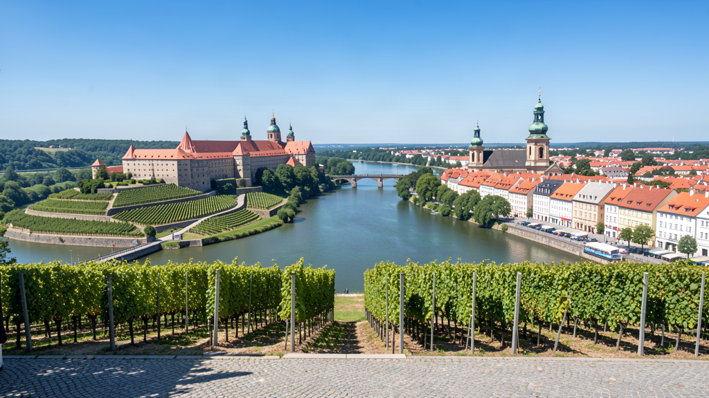 Domplatz view over Elbe river and vineyards in Meißen