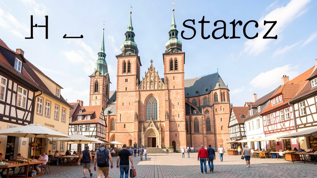 Domplatz with Romanesque towers in Halberstadt