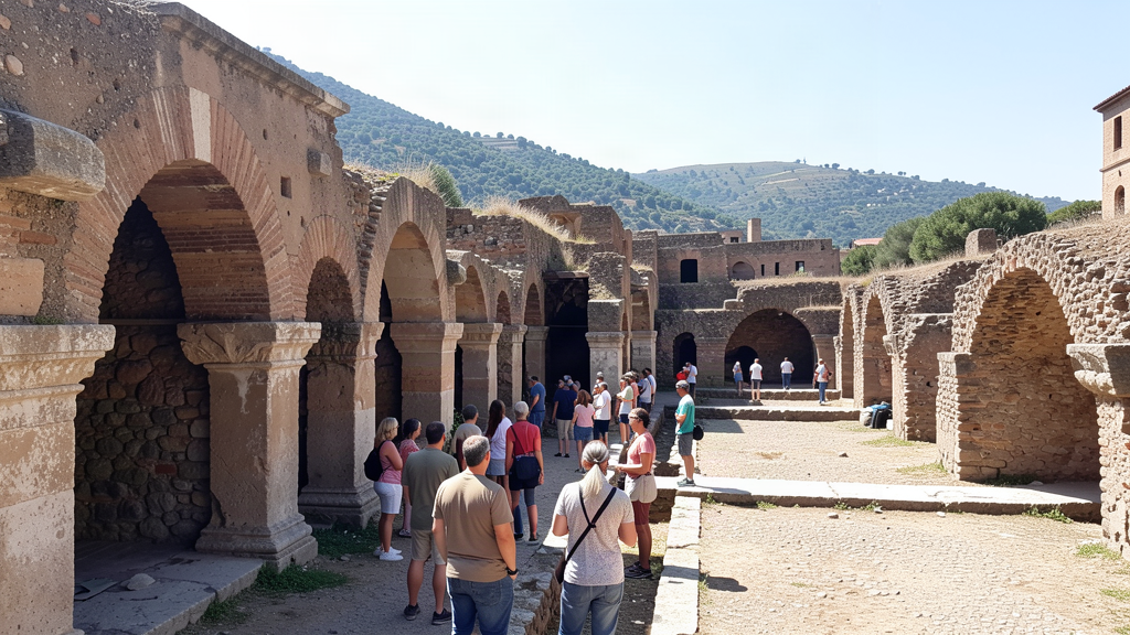 Exploring the fornici boat sheds in Herculaneum
