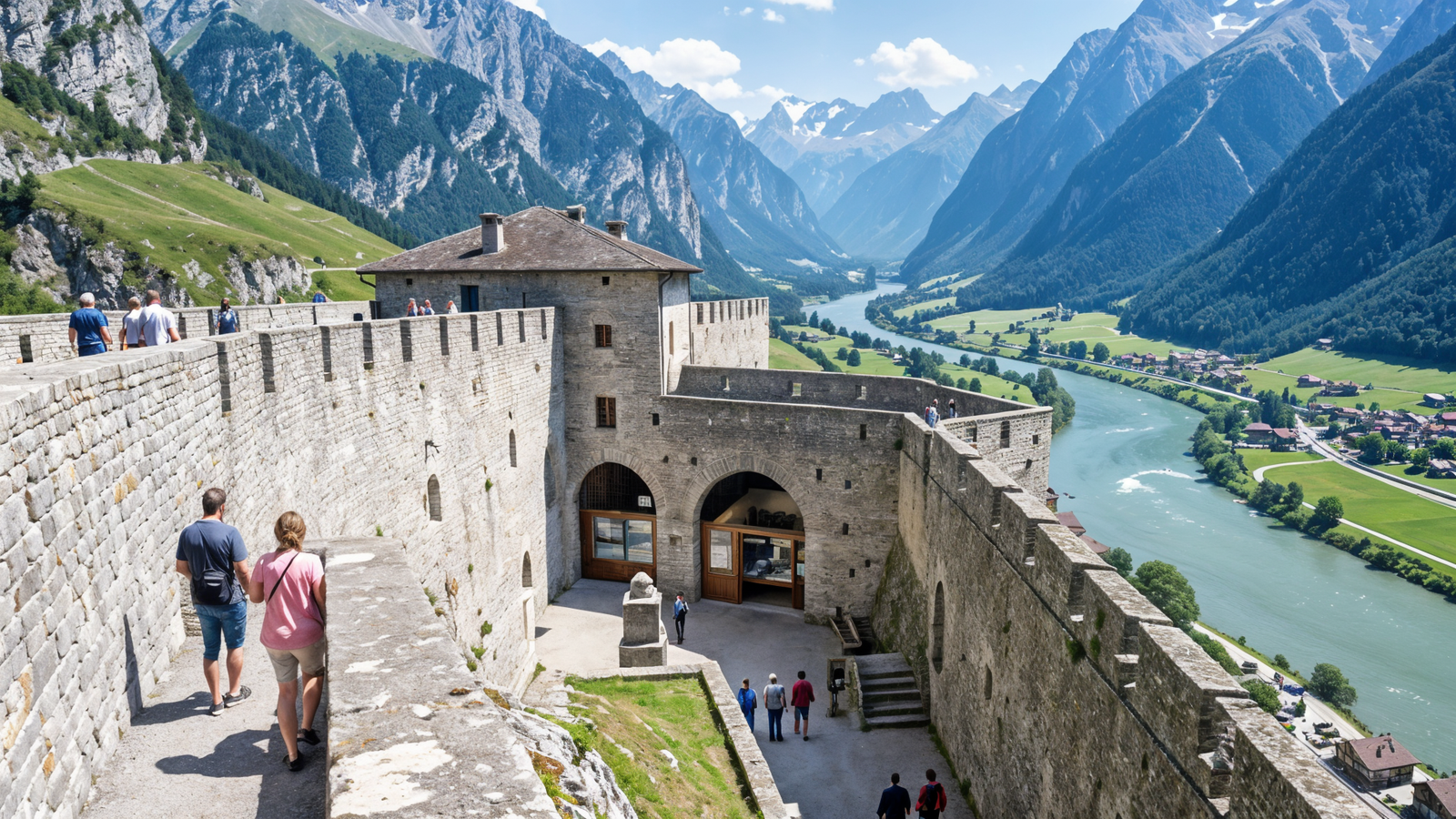 Ramparts and museum levels of Forte di Bard overlooking the lower Dora Baltea valley