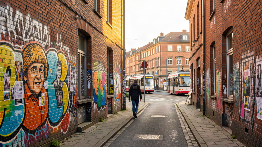 Street art walk along Helios walls in Köln Ehrenfeld