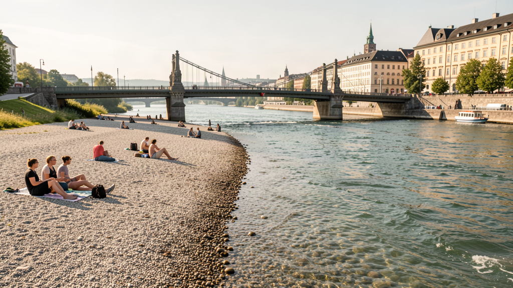 Isar river gravel bars in München