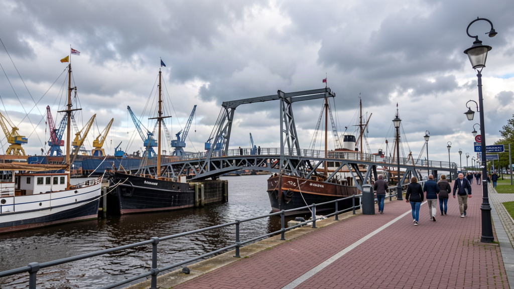 Klappbrücke bridge and museum ships in Vegesacker Hafen