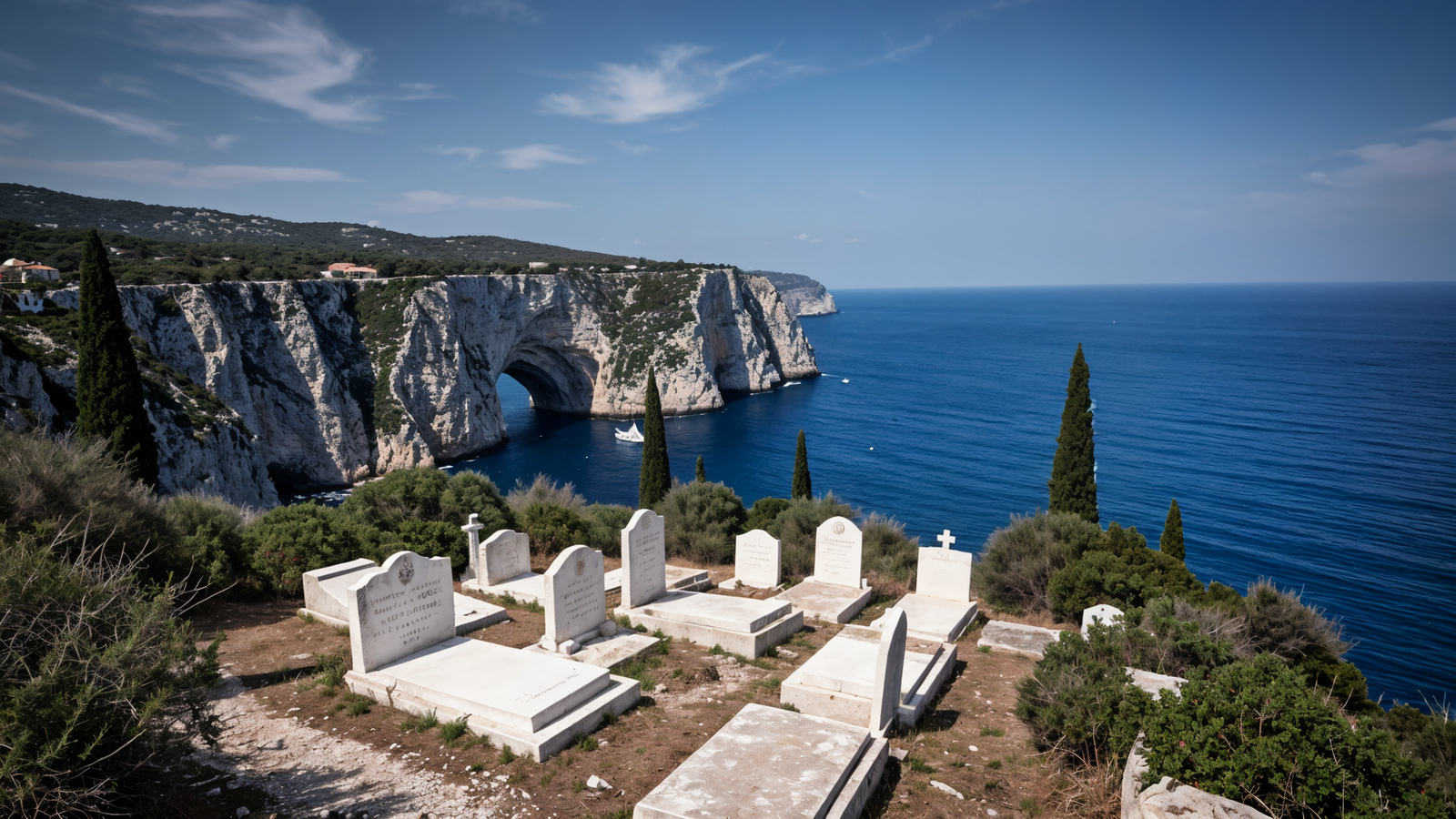 Wind-swept marine cemetery above the cliffs of Bonifacio