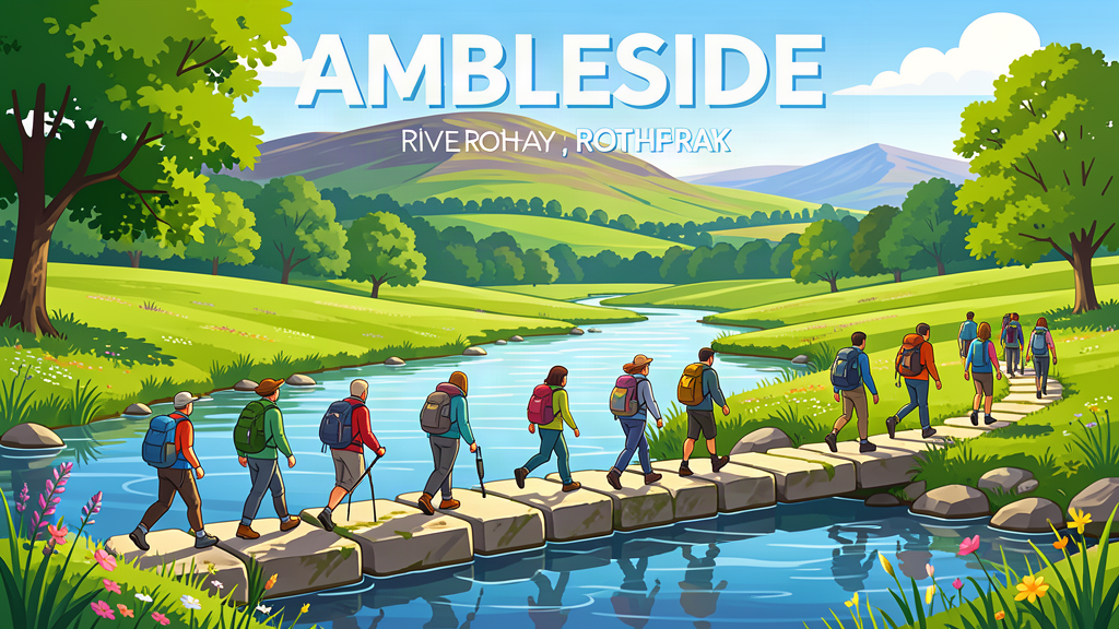 Stepping stones across the River Rothay under Loughrigg near Ambleside