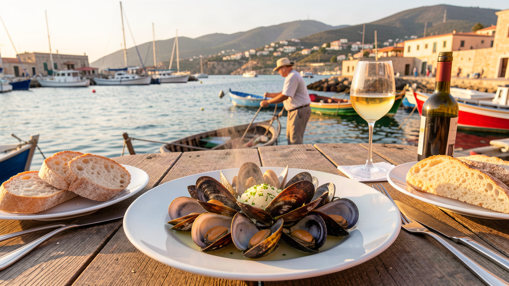 Fresh mussels dish at local trattoria by the harbor