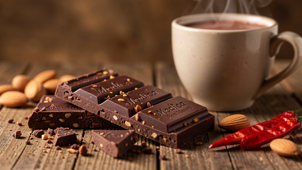 Close-up of traditional cold-ground Modica chocolate bar from Bonajuto