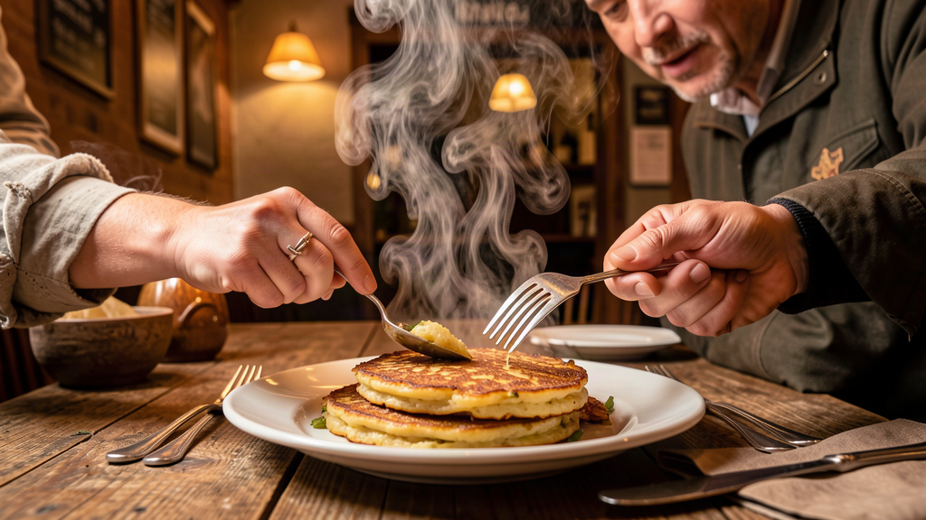Steam rising from Pickert at charlie Gastrobar in Bielefeld