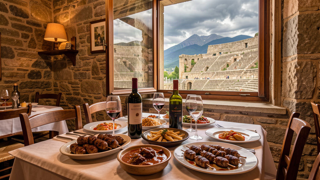 Traditional Abruzzo restaurant in Chieti with local dishes and view to the amphitheatre