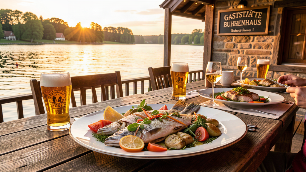 Lake fish and local beer at Gaststätte Buhnenhaus in Brandenburg an der Havel