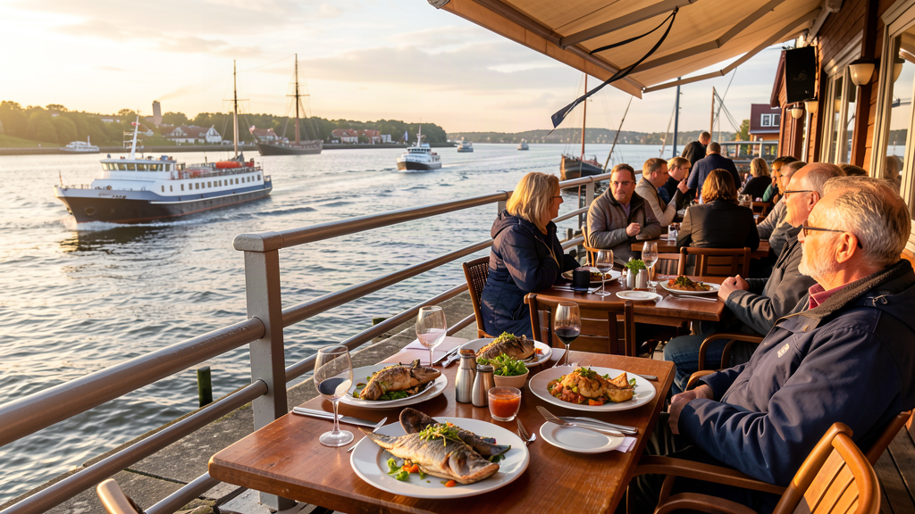 Goden Wind restaurant terrace with river and ferry view