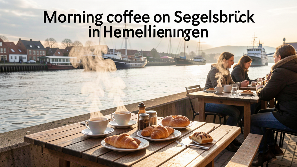 Food: Morning coffee steam on Segelsbrück cafe terrace overlooking the Weser in Hemelingen
