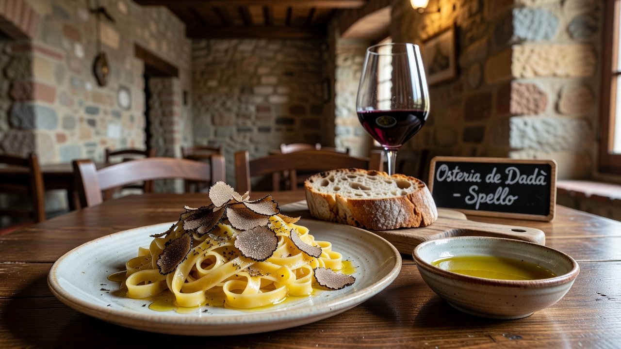 Truffle tagliatelle and olive oil tasting at Osteria de Dadà in Spello